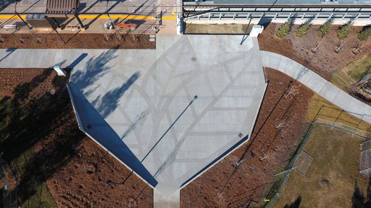 Concrete Landing Pad with Decorative Leaf Design from Aerial View